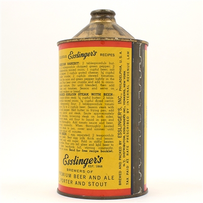 Esslingers Beer Quart Cone Top AMERICAN 208-14 EXCELLENT