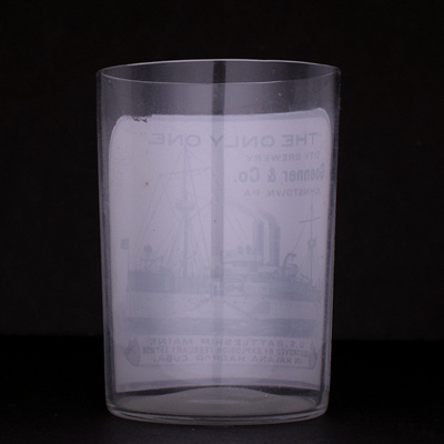 Goenner and Co City Brewery Battleship Maine Commemorative Pre-Pro Enameled Drinking Glass