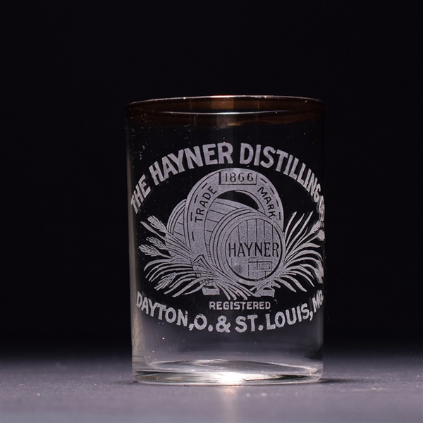 Hayner Distilling Co Pre-Pro Etched Gold Leaf Shot Glass