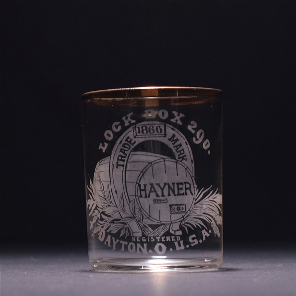 Hayner Lock Box 290 Pre-Pro Etched Shot Glass TAIL ON 9