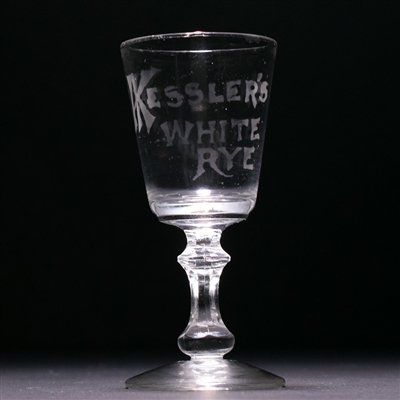 Kesslers White Rye Pre-Prohibition Etched Molded Stem Glass