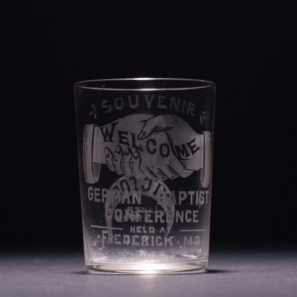 Victor Liver Syrup 1897 German Baptist Conference Souvenir Etched Shot Glass