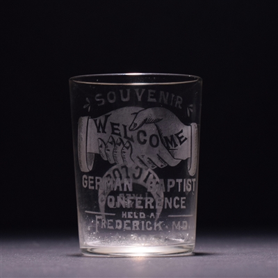 Victor Liver Syrup 1897 German Baptist Conference Souvenir Etched Shot Glass