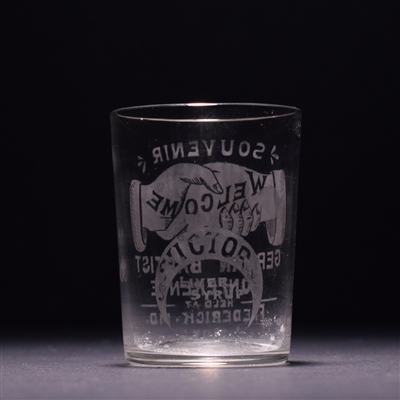Victor Liver Syrup 1897 German Baptist Conference Souvenir Etched Shot Glass