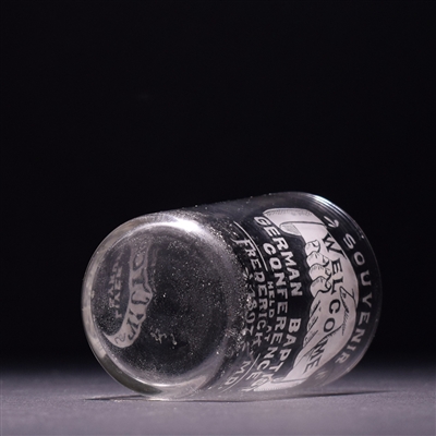Victor Liver Syrup 1897 German Baptist Conference Souvenir Etched Shot Glass