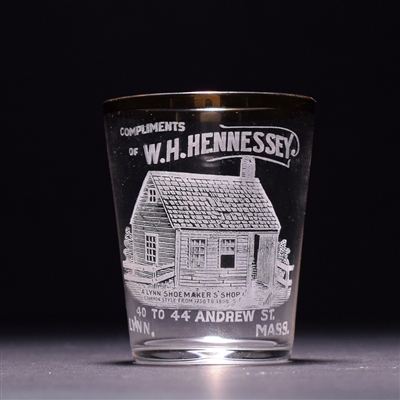 W H Hennessey Pre-Pro Etched Gold Leaf Shot Glass