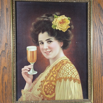 Early Victorian Lady Toasting Beer Glass Chromolithograph