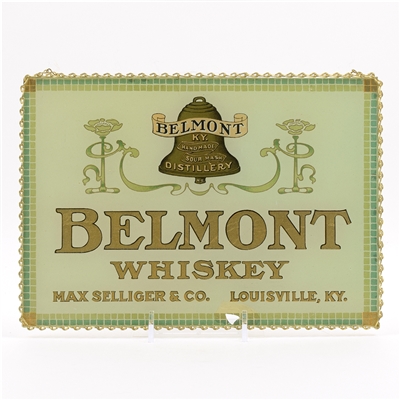 Belmont Whiskey Pre-Prohibition Reverse Painted Glass Sign