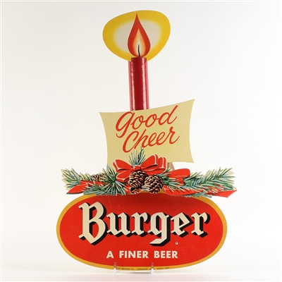 Burger Beer 1940s Die Cut Holiday Cardboard 3-D Sign
