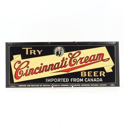 Cincinnati Cream Beer 1930s Canadian Tin Over Cardboard Sign