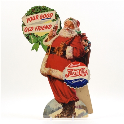 Pepsi-Cola 1950s Cardboard Die Cut Holiday Santa Sign