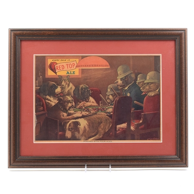 Red Top Ale 1930s Dogs Playing Cards Sign GREAT IMAGE