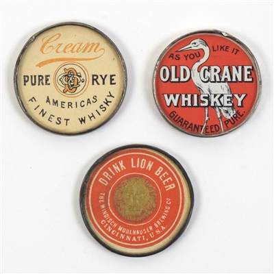 Pre-Prohibition Whiskey and Lion Beer Pocket Mirrors Lot of 3 Cincinatti