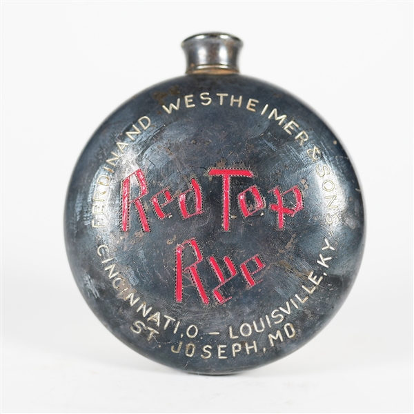 Red Top Rye Ferdinand Westheimer And Son Engraved Metal Flask