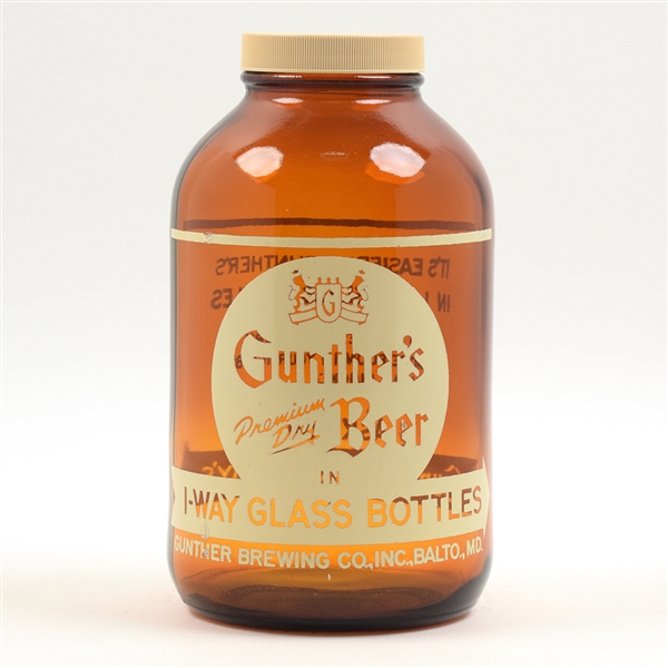Gunthers Beer 1950s 1-Way Glass ACL Jar
