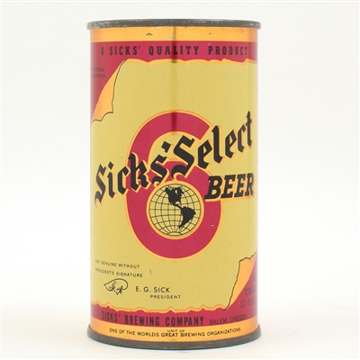 Sicks Select Beer Instructional Flat Top WITHDRAWN FREE FANTASTIC 133-11 USBCOI 759