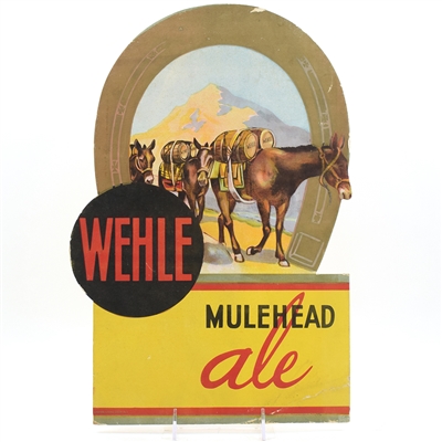Wehle Mulehead Ale 1930s Cardboard Die Cut Sign -RARE-