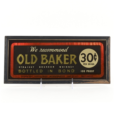 Old Baker Whiskey 1930s Reverse Painted Glass Sign