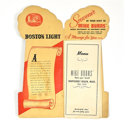 Boston Light Ale-Beer Mike Burns 1930s Die Cut Menu RARE