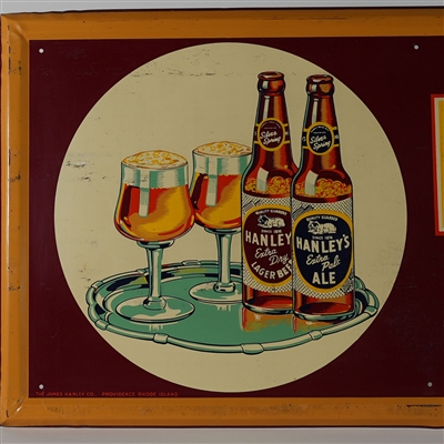 Hanleys Ale Lager Embossed Tin Sign TOUGH SWEET