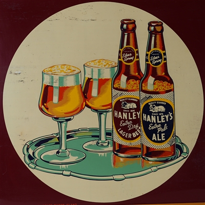 Hanleys Ale Lager Embossed Tin Sign TOUGH SWEET
