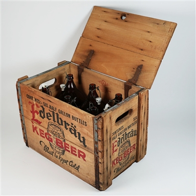 Edelbrau Keg Beer Six Half Gallon Bottles Crate MINTY