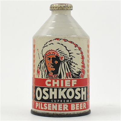 Chief Oshkosh Beer ACTUAL 192-26 -UNIQUE WHITE CROWNTAINER GRAIL-