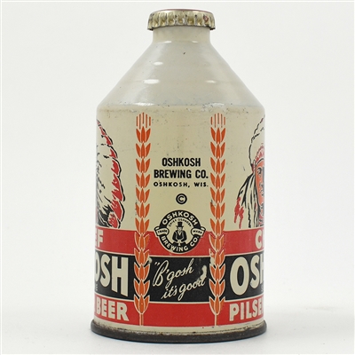 Chief Oshkosh Beer ACTUAL 192-26 -UNIQUE WHITE CROWNTAINER GRAIL-
