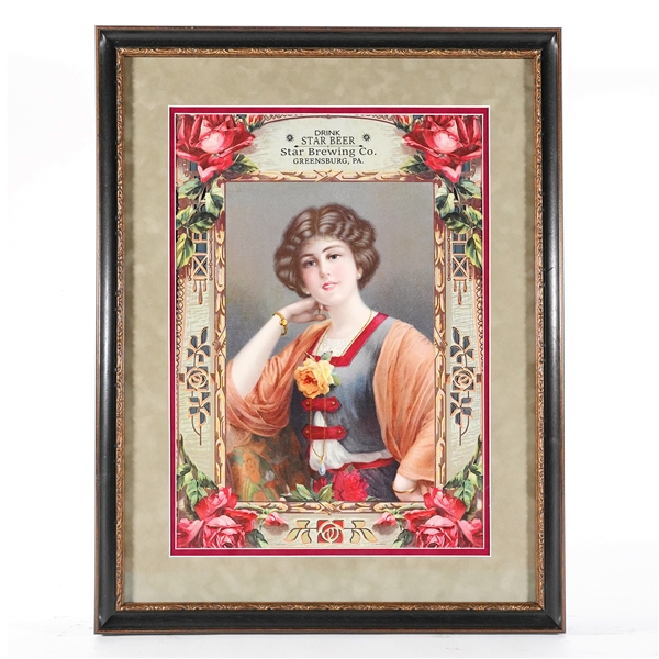 Star Brewing Beer Victorian Lady Chromolithograph GREENSBURG PA RARE