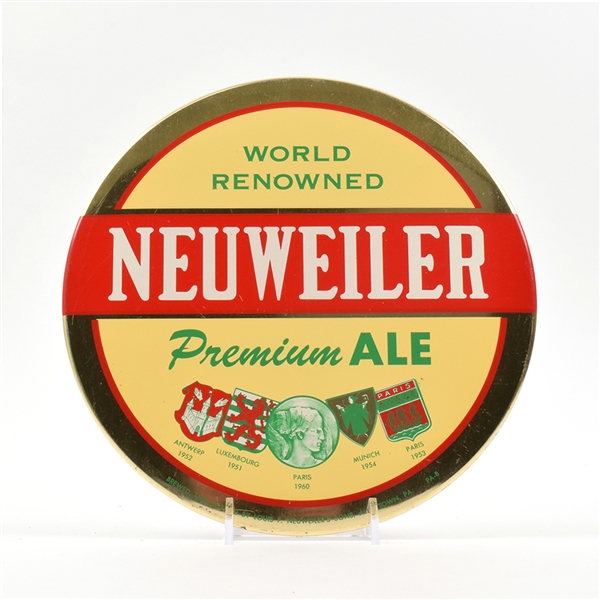 Neuweiler Ale 1960s Tin-Over-Cardboard Button Sign