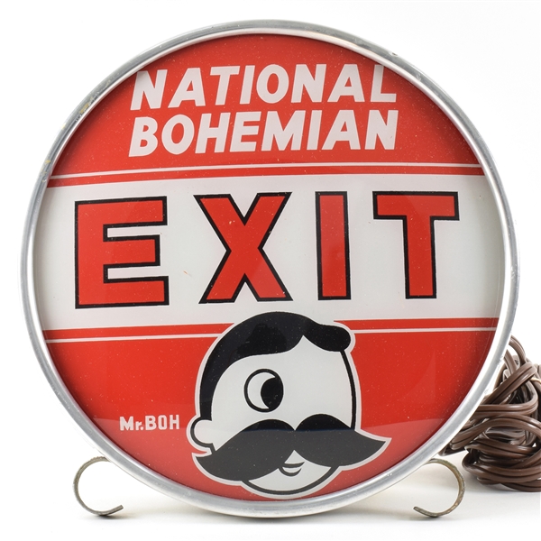 National Bohemian Beer 1950s Reverse Painted Exit Sign Lamp