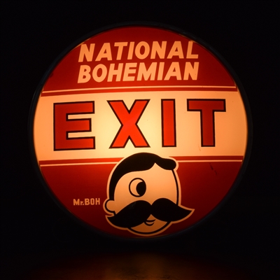 National Bohemian Beer 1950s Reverse Painted Exit Sign Lamp