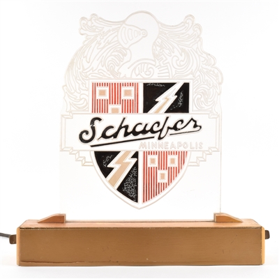 Schaefer Minneapolis Beer 1950s Large Illuminated Lucite Sign With Wood Base