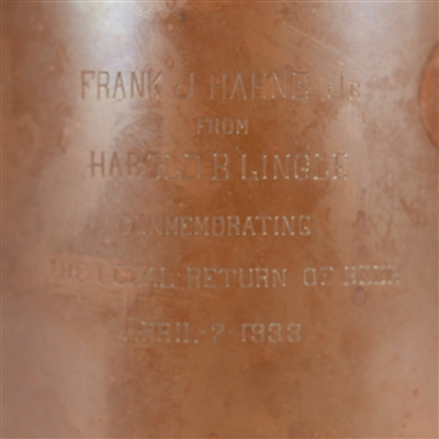 Frank J Hahne Harold Lingle Commemorating Legal Return Beer April 7 1933 Pitcher RARE