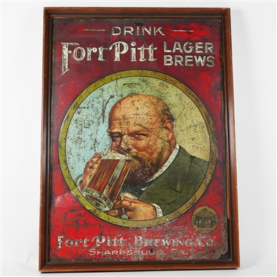 Fort Pitt Drink Lager Beer Man Drinking Tin Sign Framed
