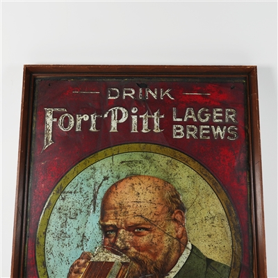 Fort Pitt Drink Lager Beer Man Drinking Tin Sign Framed