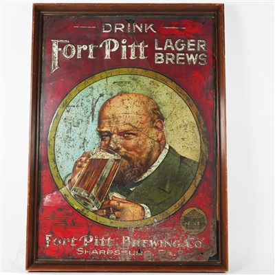 Fort Pitt Drink Lager Beer Man Drinking Tin Sign Framed