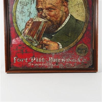 Fort Pitt Drink Lager Beer Man Drinking Tin Sign Framed