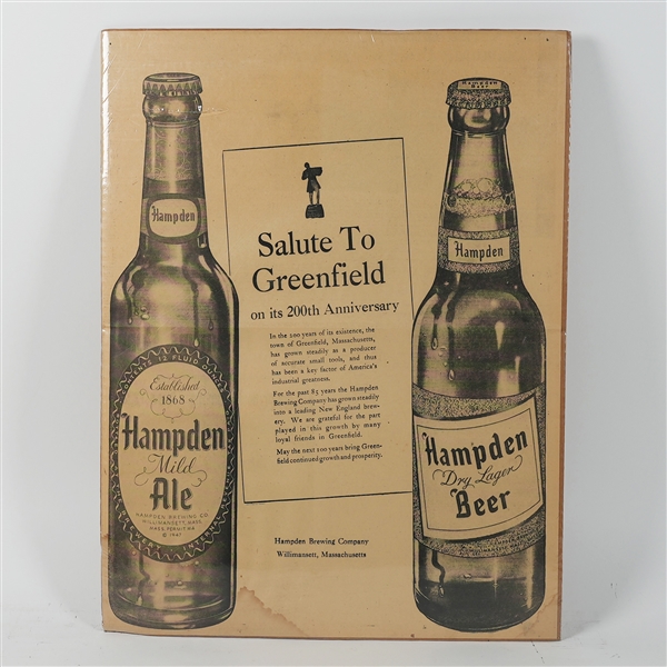 Hampden Mild Ale Dry Lager Beer Salute To Greenfield Paper Ad