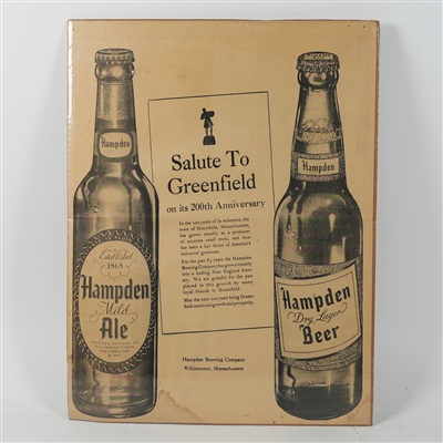 Hampden Mild Ale Dry Lager Beer Salute To Greenfield Paper Ad
