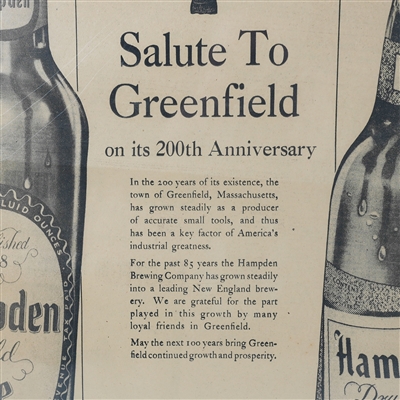 Hampden Mild Ale Dry Lager Beer Salute To Greenfield Paper Ad