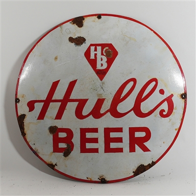 Hulls Beer Convex Porcelain Sign RARE