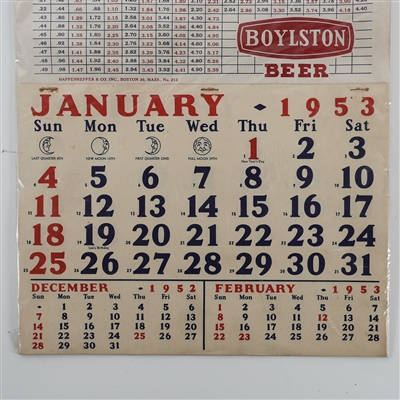 Pickwick Ale Boylston Beer 1953 BOTTLE PRICE Calendar OUTSTANDING