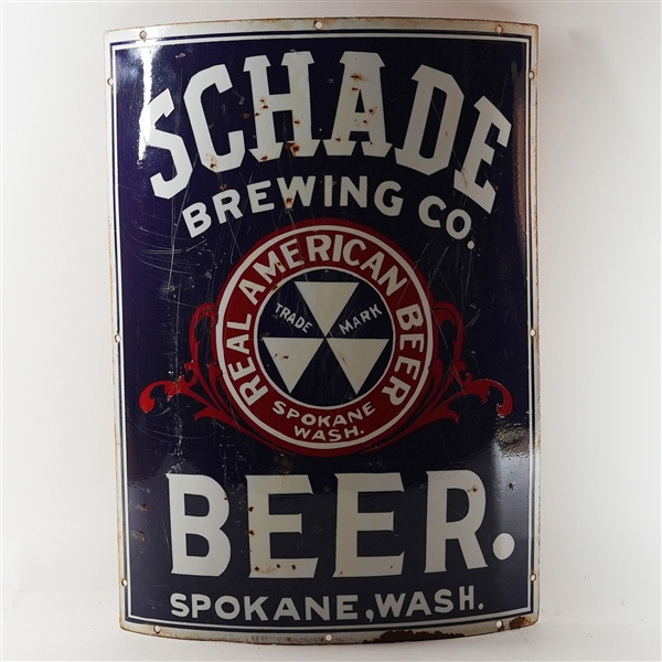 Schade Brewing Real American Beer Spokane WA Pre-Proh Porcelain Corner Sign RARE
