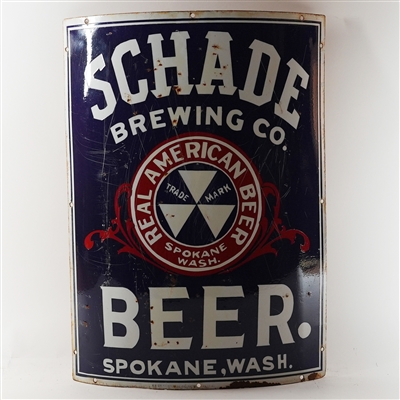 Schade Brewing Real American Beer Spokane WA Pre-Proh Porcelain Corner Sign RARE