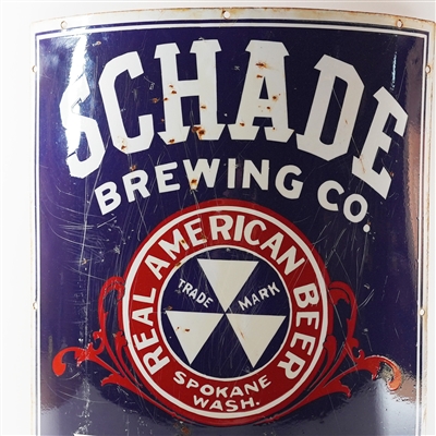 Schade Brewing Real American Beer Spokane WA Pre-Proh Porcelain Corner Sign RARE