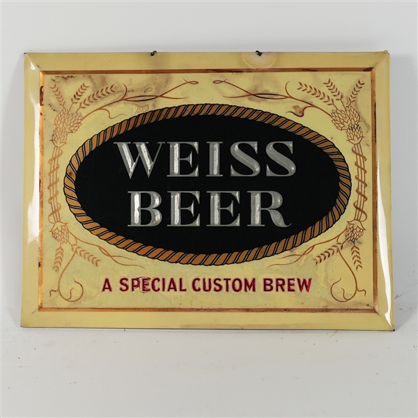 Weiss Beer Special Custom Brew Embossed Celluloid Over TOC Sign RARE