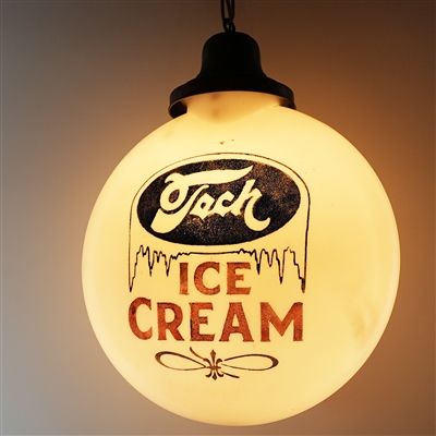 Tech Ice Cream 2 Sided Glass Illuminated Globe Sign RARE