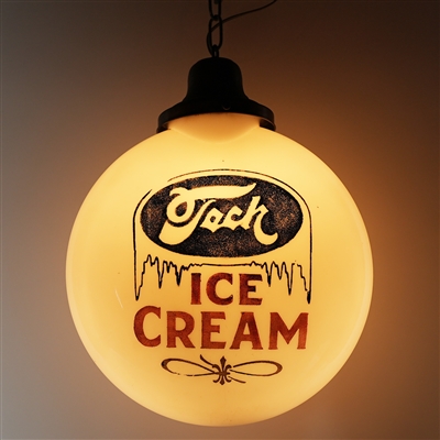 Tech Ice Cream 2 Sided Glass Illuminated Globe Sign RARE
