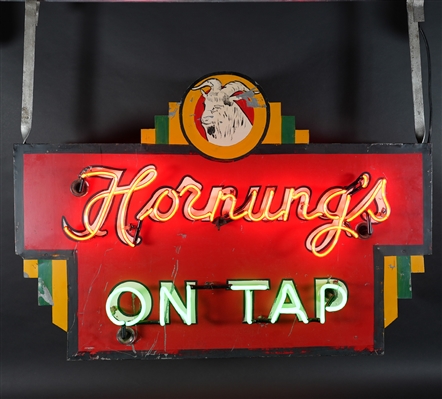 Hornungs On Tap 2 Sided Tin Neon Bock Sign ULTRA RARE